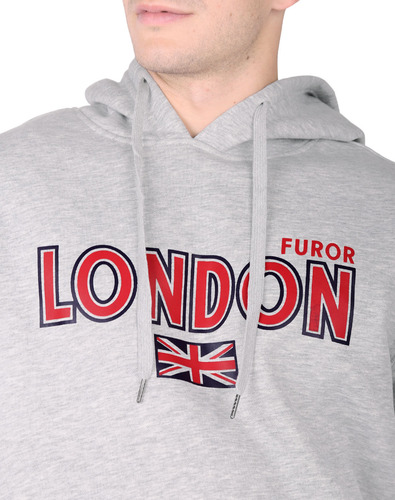 Med - Gris Jaspe - Sudadera Hombre Moda Con Capucha Gris Fur