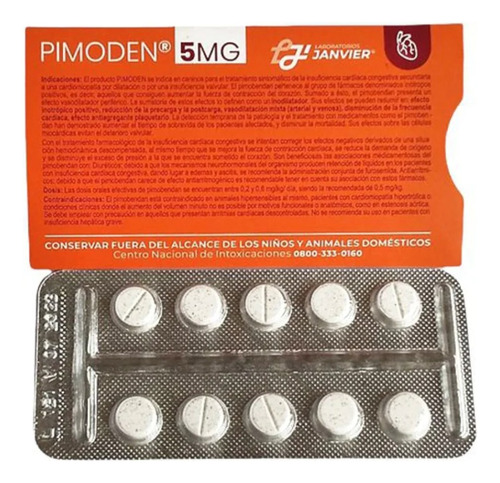 Pimoden 5mg - Pimobendan /laboratorio Janvier/10 Pastillas