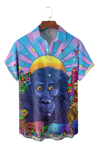 Camisa Hawaiana Unisex Con Diseño De Chimpancé Hippies, Cami