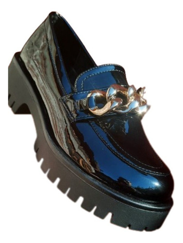 Zapato Negro Mocasin Con Dorado