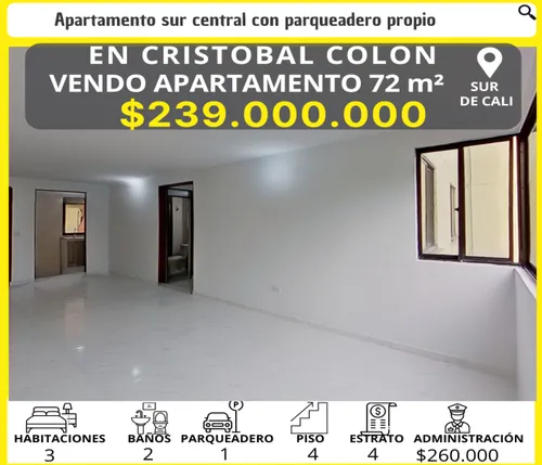 Vendo Apartamento 65m2 En Cristóbal Colon Sur De Cali