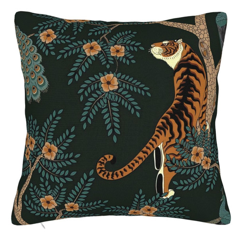 Funda De Almohada, Diseno De Tigre Y Pavo Real, Moderna, Cua