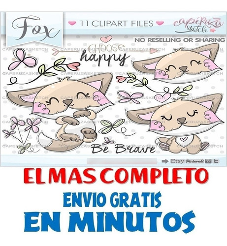 Pack Imágenes Hd Clipart Tierna Zorrita Amorosa Caperuza