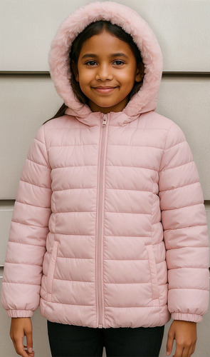 Jaqueta Puffer Infantil Juvenil Menina Forrada Com Capuz