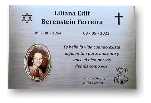 Placa Lapida Nicho (20x30) Acero Inox Cementerio Fallecido