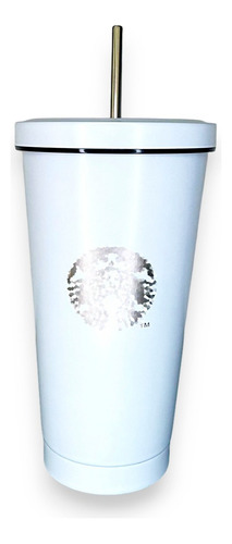 Vaso Liso Tipo Starbucks Térmico De Acero Inoxidable Color Blanco