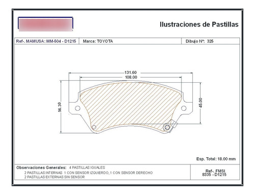 Pastillas De Frenos 0504 Toyota Corolla New Sensation Delant