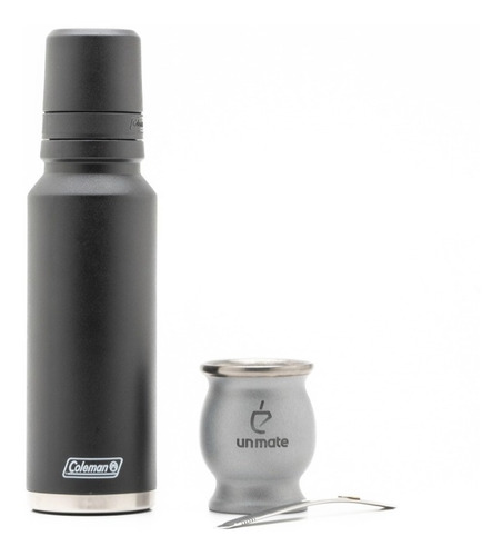 Mate Acero Platino +  Termo Acero Inoxidable Coleman 1.2lts