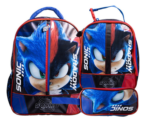 Kit Mochila Sonic Shadow Lonchera Lapicera Original Primaria Azul Azul