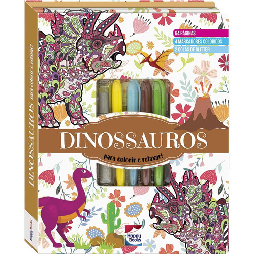 Meu SuperKit Brilhante de Arteterapia! Dinossauros, de Brijbasi Art Press Ltd. Happy Books Editora Ltda., capa dura em português, 2022