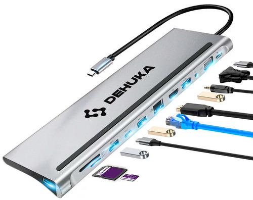  Dehuka Adaptador Hub USB C 12 Puertos USB Tipo C a Micro Tipo-A Color Gris oscuro