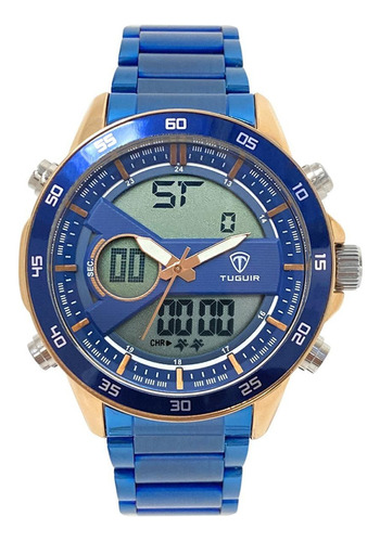 Relógio Masculino Tuguir Anadigi Tg1161 Azul E Rosê, 5 Atm