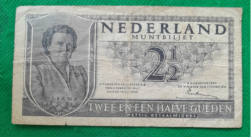 Billete Paises Bajos 2 1/2 Gulden 1949 Juliana Vg+
