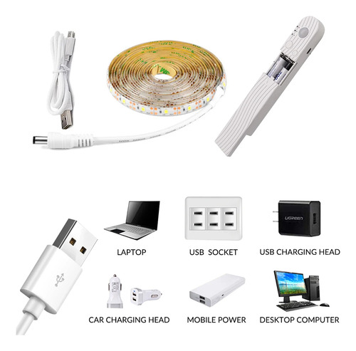 Juego De Tiras De Luz Led Con Sensor De Movimiento 3mts