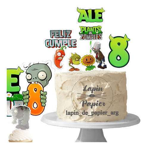 Adorno Torta Cake Topper Cumpleaños Plantas Vs Zombies Op2