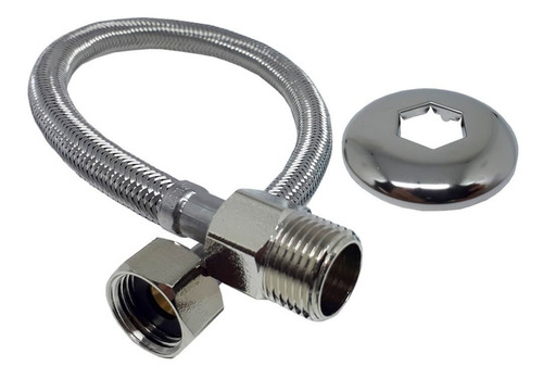 Kit 4 Mangueira Engate Flexível Aço Inox 40 Cm 1/2 Entrada Acabamento Cromado Cor Prateado