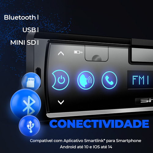 Som Automotivo Shutt Smart Usb Bluetooth Rca Sd Receiver