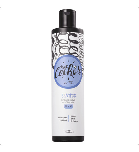 Shampoo Coco Chia Linhaça Amo Cachos Griffus Vegano Sem Sal
