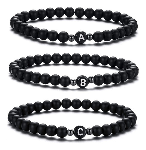 Paquete De 10 Pulseras Inicial Agata Negra Unisex B652