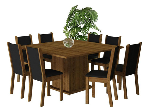Mesa de Comedor Marisa Madesa con Tapa de Madera y 8 sillas Marrón/Negro