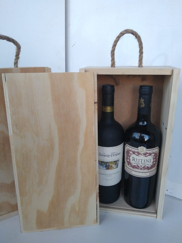 Caja Para Dos Vinos Madera Maciza Con Grabado