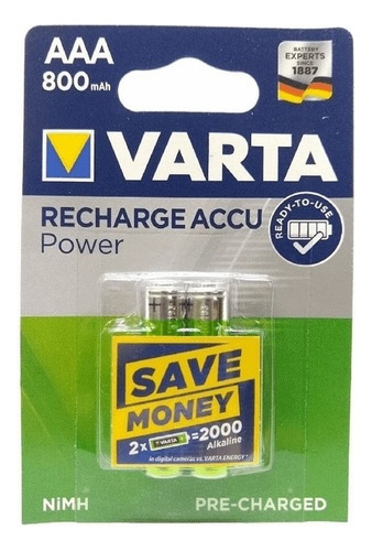 Varta Pila Recargable Aaa 800mah Cycle Blister Con 2 Pilas 