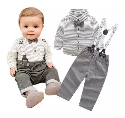 Conjunto Bebe Niño Bautizo Tirantas Corbatin Elegante Boda