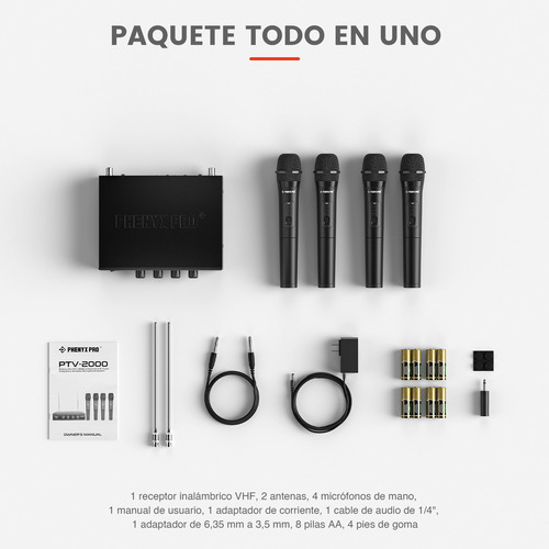 Sistema Micrófono Inalámbrico 4 Canales Vhf Microfono Phenyx