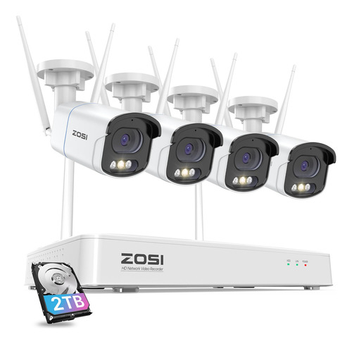 Zosi Sistema De Camara De Seguridad Wifi Qhd 2.5k De 4mp Par