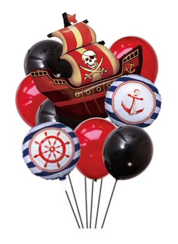 Globos Decoracion Cumpleaños Barco Pirata 9 Pzs 