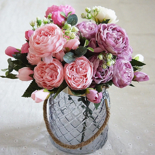 10 Ramo Flores Artificial Peonias Artificiales Flor Ramo Rosa