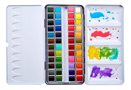 Set De 48 Colores Vibrantes, Caja De Lata Con Pincel 48 Colores Vibrantes