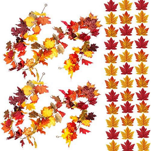 2 Pcs Artificial Fall Maple Leaves Garland And 150 Pcs ...