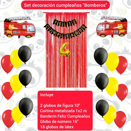 Combo Decoración Cumpleaños Globos Camión De Bomberos