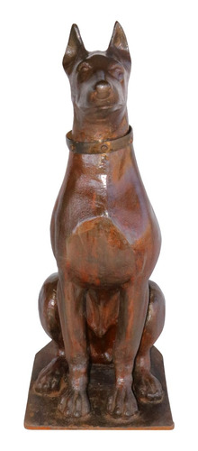 Escultura Cachorro Doberman Ferro Decoração Envelhecido 90cm