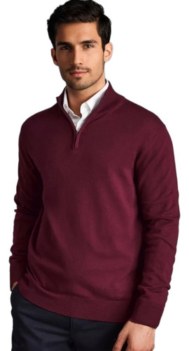 Sweater De Punto Con Cierre, Hombre, Cuello Subido 