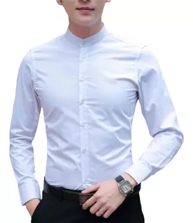 Camisa Manga Larga Cuello Neru Pima Slim Fit De Hombre