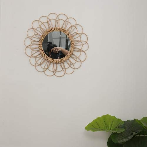 Espejo Colgante De Mimbre Forma De Girasol - Espejo Cir...