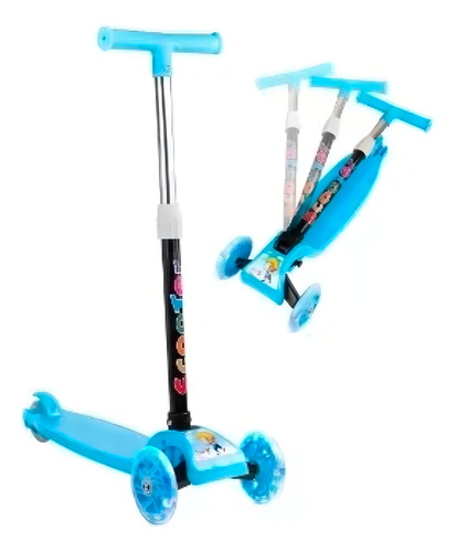Scooter Patin Diablo Ajustable Divertido Niños 3 Ruedas Led Color Azul Acero Liso