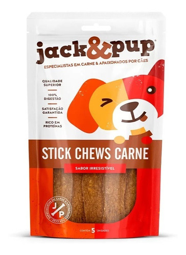 Petisco Jack & Pup stick chews carne para cães pacote com 5 unidades