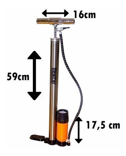 Bomba De Ar C/ Manômetro P/ Pneus, Bolas, Bicicleta 59cm Alt