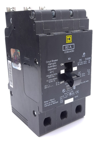 Square D Egb34080 Circuit Breaker, 3-pole, Bolt-on, 80a, Cck