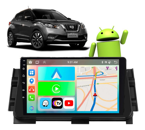Kit Multimidia Android 9 Kicks 16/21 Carplay Android Auto Cor Preto