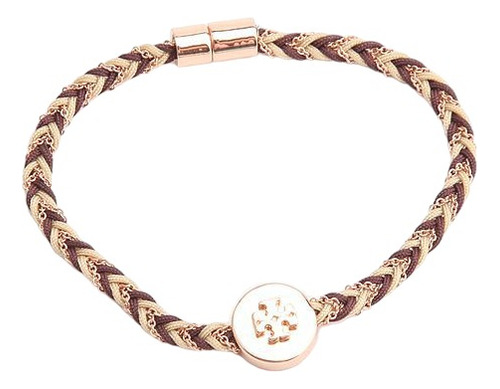 Pulsera Tory Burch Cadena Con Tela Entrelazada Y Logo Metal