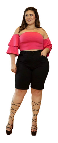Bermuda Jeans Com Lycra Feminina Plus Size Tamanho Grande