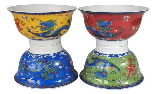 Tazon Porcelana 9 Oz Dragon Nacional Chino Conjunto 4 Color