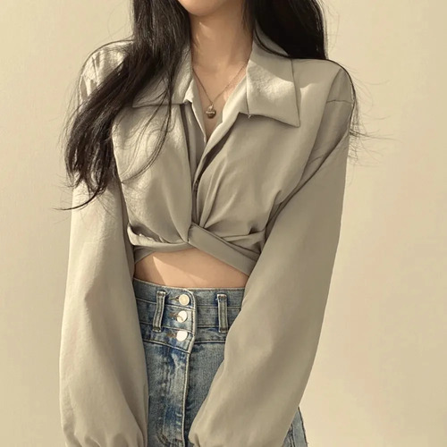 Blusa Vintage De Gasa Ajustada Con Cuello En V