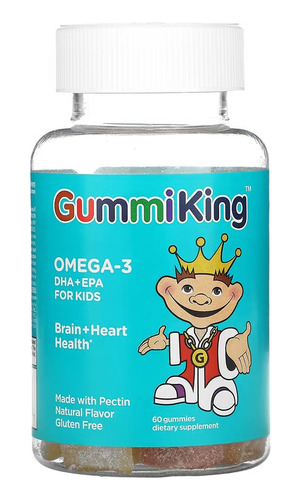 Gummiking, Omega-3 Dha + Epa Para Niños, 60 Gomitas Sabor Fresa, Naranja Y Limón