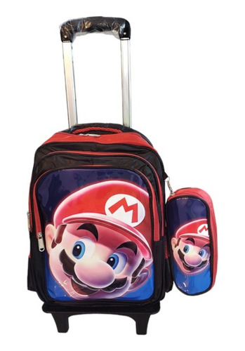 Kit Mochila Y Lapicera Con Ruedas Pelicula Mario Cara Luz