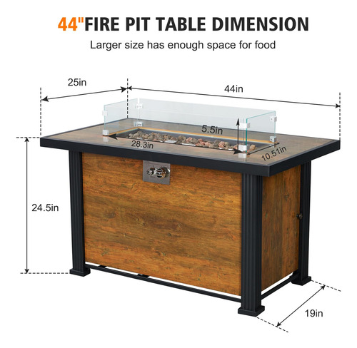 Mesa Cuadrada De Gas De 44 Pulgadas Mesa De Fuego De Propano